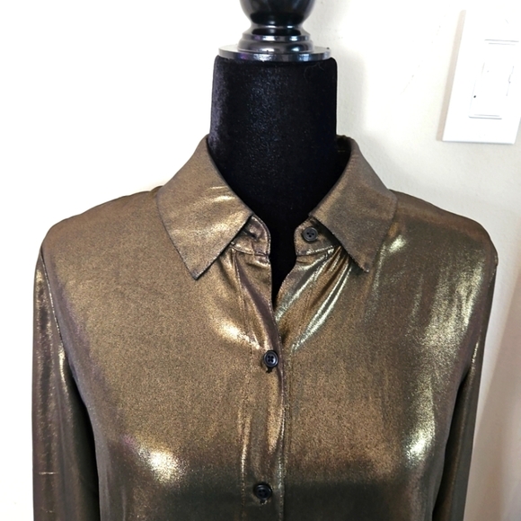 Reformation Womens Gold Metalic Nolan Long Sleeve Button Blouse S - Picture 12 of 16